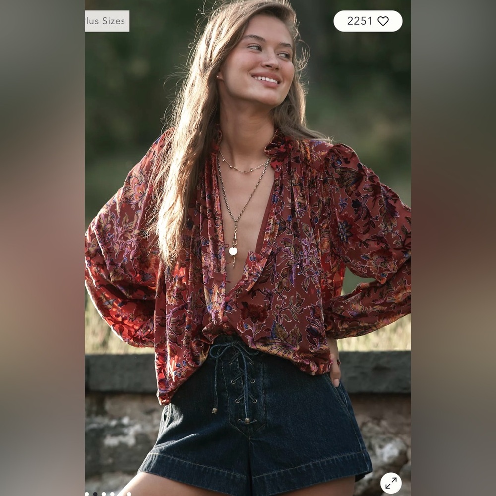 Anthropologie: The Estela Burnout Sheer Printed Blouse - Picture 3 of 14